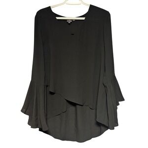 LuLu Womens Black Flare Sleeve‎ Layered Chiffon Blouse Top Medium Whimsical